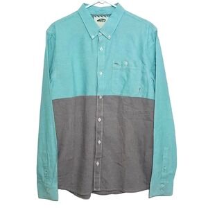 Vans Colorblock Long Sleeve‎ Button Down Shirt Teal Gray Men Large Skater Street